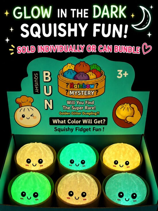 Other - Glow in the Dark Glitter Dumpling Squishy Stress Ball Mystery Sensory Toy Fidget